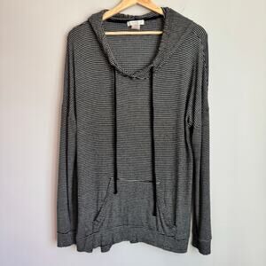 Love Fire Women's Hoodie Medium Black Striped Loungewear Soft Kangaroo